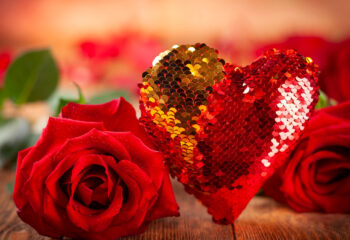Beautiful red roses  and heart for holiday. Festive concept for Valentine's day, Mother's day or birthday.